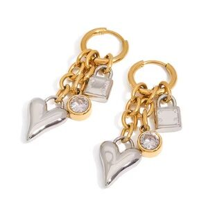 Gold and Silver Heart Charm Earrings